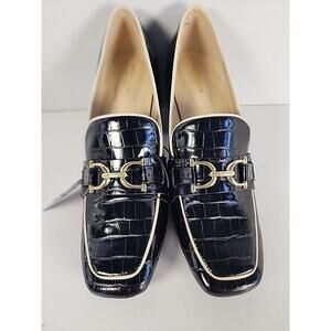 Liz Claiborne Malone Loafers Women 10 M Black Synthetic Block Heel Slip On Shoe